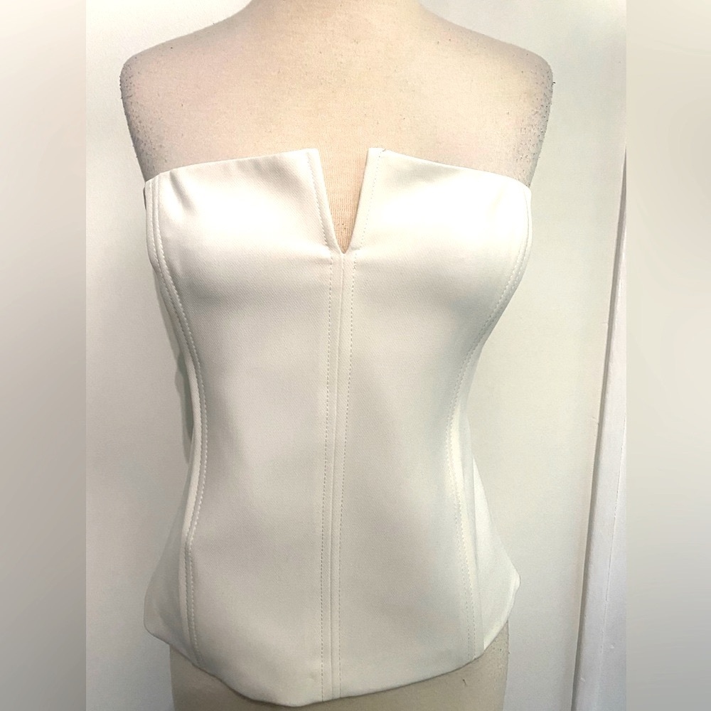 ZARA White Seamed Bustier Strapless Top - Size L - NEW